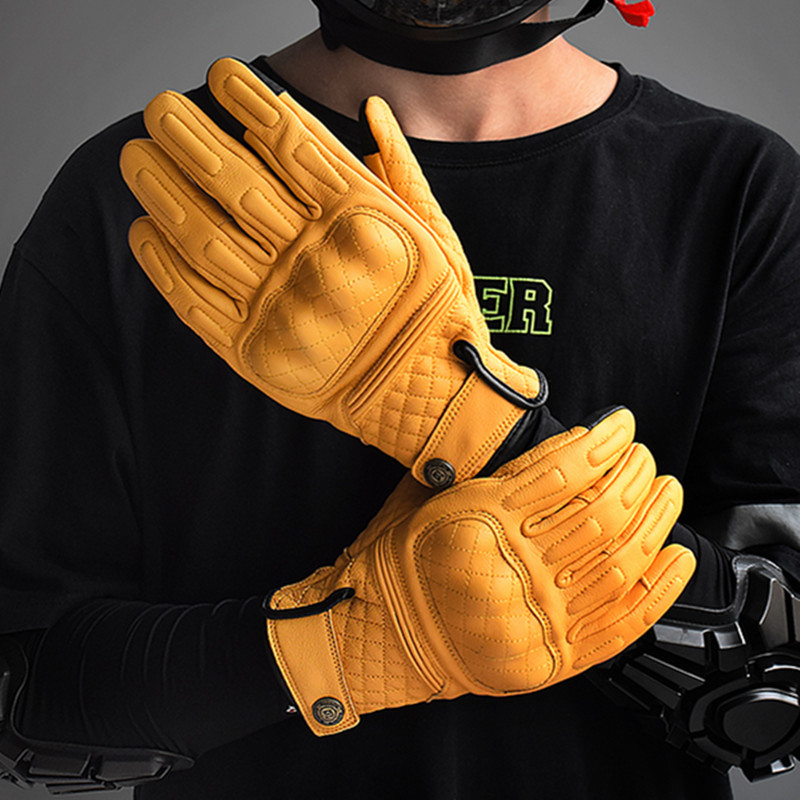 Motorcycle Gear Up - Guantes de Motocicleta Retro de Cuero,